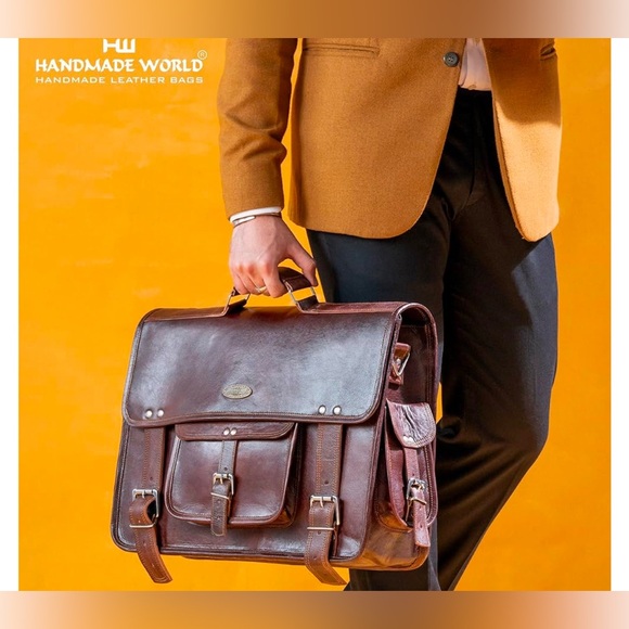 Handmade World Leather Laptop Messenger Bag For Men Women